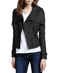 Neiman Marcus Cusp By Faux Leather Shawl Collar Jacket