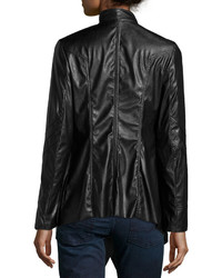 Vakko Draped Faux Leather Jacket Black