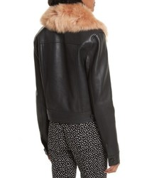 Diane von Furstenberg Faux Fur Collar Leather Jacket