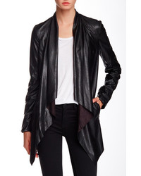 Vakko Faux Leather Draped Jacket
