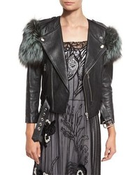Marc Jacobs Fox Fur Trim Leather Jacket Black
