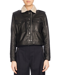 Kenzo Fur Collar Cropped Leather Jacket Black