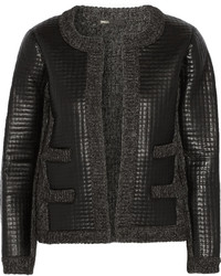 Maje Gommette Ribbed Knit And Faux Leather Jacket
