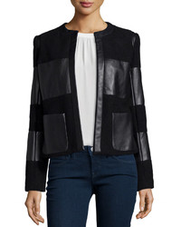 L'Agence Harper Leather Trim Wool Jacket Black