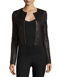 Elizabeth and James Helen Fitted Cropped Leather Jacket Black