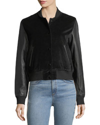 Rag & Bone Jean Camden Velveteen Varsity Jacket W Leather Sleeves