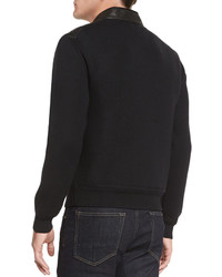 Tom Ford Leather Front Blouson Jacket With Knit Sleeves Black