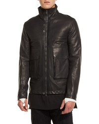 Helmut Lang Leather Funnel Neck Jacket Black