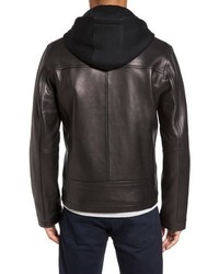 Vince Camuto Leather Jacket With Removable Hooded Bib