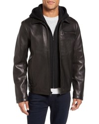 Vince Camuto Leather Jacket With Removable Hooded Bib