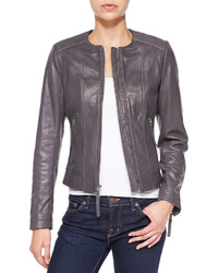 Neiman Marcus Leather Jacket With Trapunto Trim
