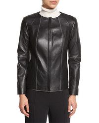 Magaschoni Leather Peplum Jacket W Contrast Whipstitching Black