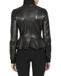 Givenchy Leather Zip Front Peplum Jacket