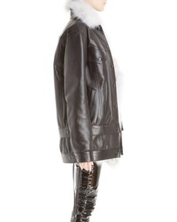 Anthony Vaccarello Long Leather Jacket With Removable Genuine Fox Fur Vest