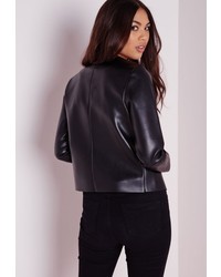 Missguided Collarless Faux Leather Jacket Black