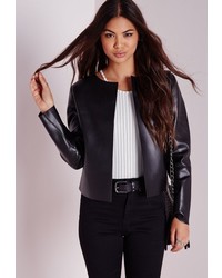 Missguided Collarless Faux Leather Jacket Black