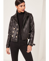 Missguided Petite Black Faux Leather Military Jacket