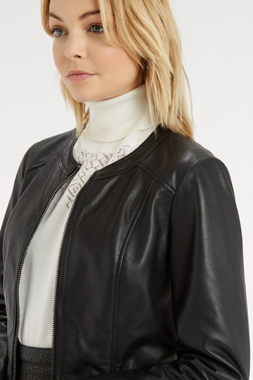 oasis collarless leather jacket