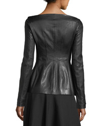 Theory Off The Shoulder Long Sleeve Fitted Leather Jacket