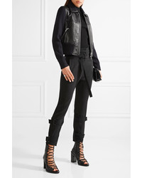 3.1 Phillip Lim Paneled Ribbed Stretch Wool And Leather Jacket Black