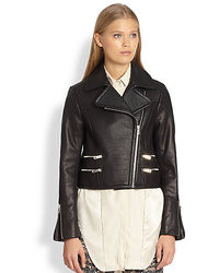 Rag and Bone Rag Bone Hudson Textured Paneled Leather Biker Jacket