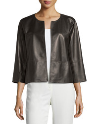 Lafayette 148 New York Ritchie Open Front Leather Jacket Espresso