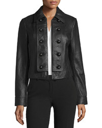 Diane von Furstenberg Sergeant Leather Military Jacket Black