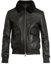 Ami Shearling Collar Leather Jacket