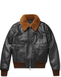 Ami Shearling Trimmed Leather Jacket