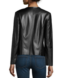 Neiman Marcus Vegan Leather Asymmetric Jacket Black
