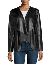 Neiman Marcus Vegan Leather Asymmetric Jacket Black