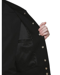 Saint Laurent White Leather Details Wool Teddy Jacket