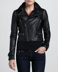 Bagatelle Zip Off Sleeves Leather Moto Jacket Black
