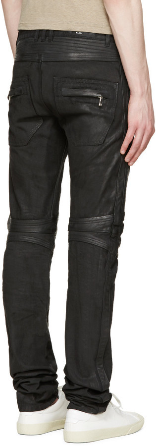 Coated biker discount jeans balmain