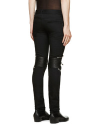 Saint Laurent Black Denim Leather Biker Jeans