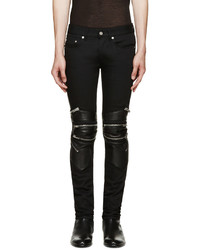 Saint Laurent Black Denim Leather Biker Jeans