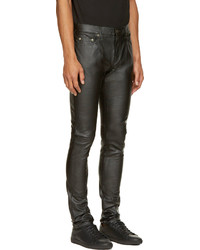 Saint Laurent Black Grained Leather Slim Jeans