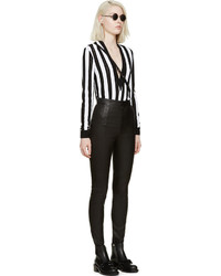 Givenchy Black Leather Ribbed Jeans
