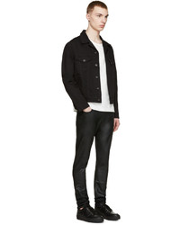 Naked & Famous Denim Black Waxed Stacked Guy Jeans