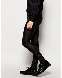 Asos Brand Extreme Super Skinny Jeans In Leather Look