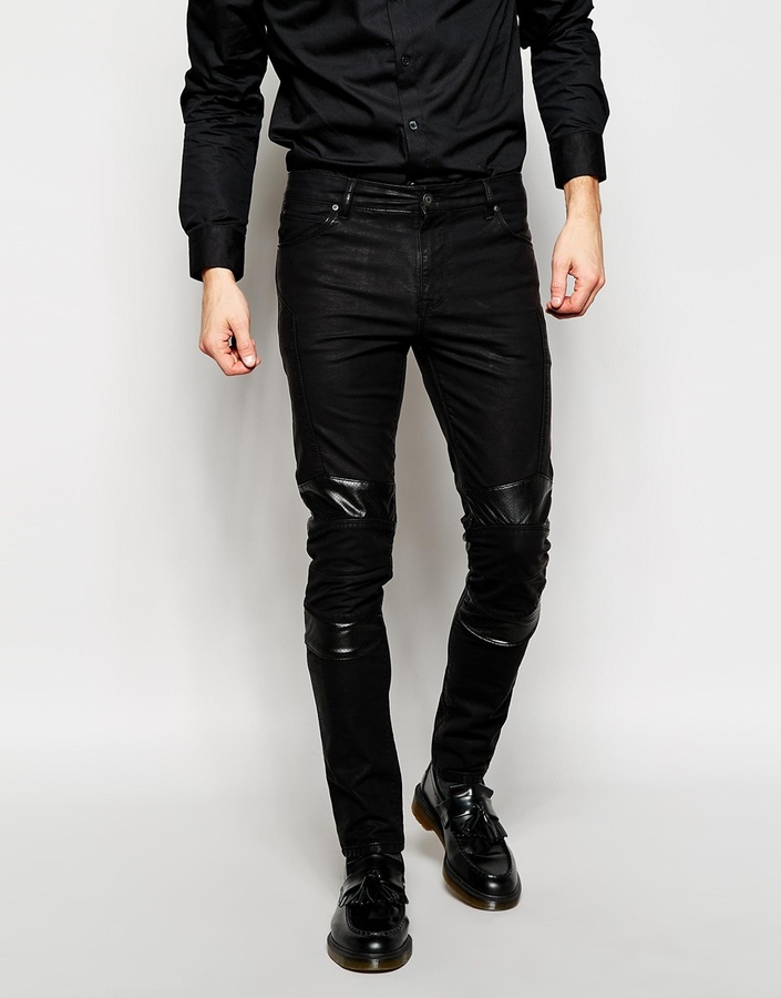 Brand Super Skinny Jeans Leather Look, $73 | Asos Lookastic