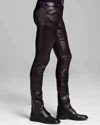 John Varvatos Collection The Rocker Leather Skinny Slim Fit In Black