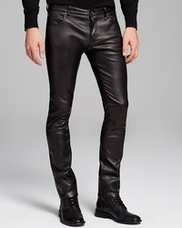 John Varvatos Collection The Rocker Leather Skinny Slim Fit In Black