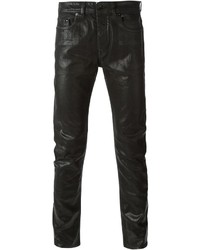 Men's Black Long Sleeve Shirt, Black Leather Jeans, Black Leather Low ...