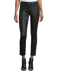 Paige Hoxton Luxe Coated Skinny Ankle Jeans Black Fog