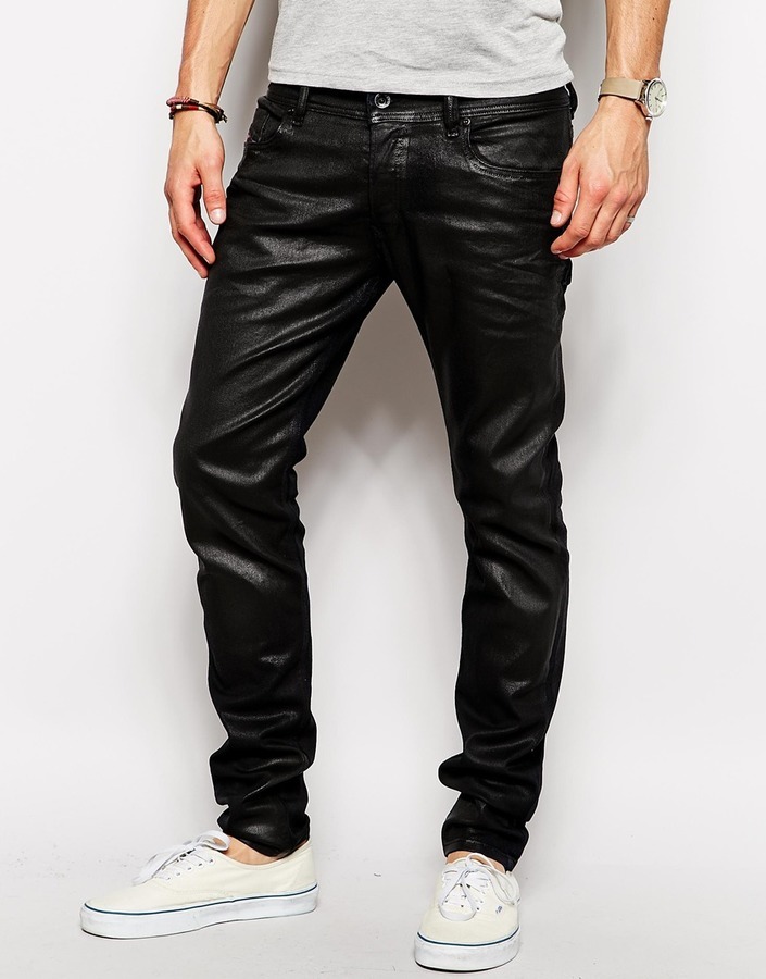 Diesel Jeans Sleenker 608h Stretch Skinny Black Leather Look, | | Lookastic