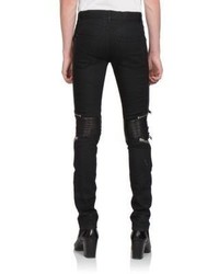 Saint Laurent Leather Detail Moto Jeans