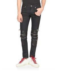 Saint Laurent Leather Detail Moto Jeans