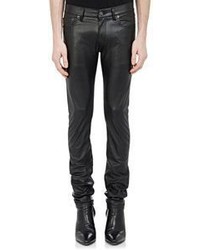 Saint Laurent Leather Slim Fit Jeans Black
