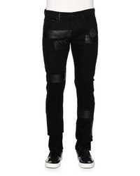 Marcelo Burlon County of Milan Marcelo Burlon Slim Fit Denim Jeans Wfaux Leather Patches Black